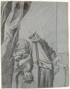 Studie voor een mannenportret, 3/4 figuur, rechterhand met handschoen, leunend op de zij, linkerhand leunend op stok