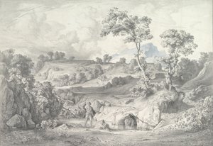 Zuidelijk Landschap met een Man en een Slang door Heinrich Dreber