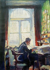 De dichter Caesar Flaischlen aan het bureau, 1912