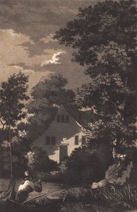 Landschap met maanlicht en fluitspeler door Heinrich Grosch
