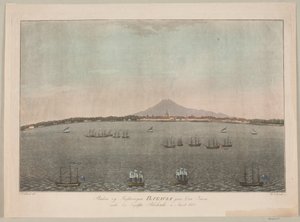 De stad en het fort Batavia op het eiland Java tijdens de Engelse blokkade in het jaar 1800 door Heinrich Grosch