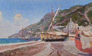 Amalfi, vissersboten op het strand