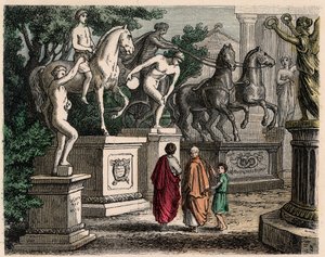 Oud Griekenland: Beelden van olympische kampioenen opgericht in Olympia, 1866 door Heinrich Leutemann