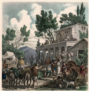 Oud Griekenland: De weg naar Olympia tijdens de Olympische Spelen, 1866 door Heinrich Leutemann