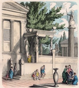 Oude Griekenland: De heilige olijfboom bij het kasteel (Acropolis) in Athene door Heinrich Leutemann