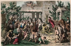 Oud Griekenland: Verwelkoming van de olympisch kampioen in zijn geboorteplaats, 1866 door Heinrich Leutemann