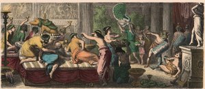 Oude Rome: Een banket met een optreden van gladiatoren
