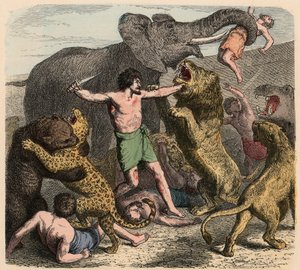 Oud Rome: Criminelen aangevallen door wilde dieren, 1866 door Heinrich Leutemann