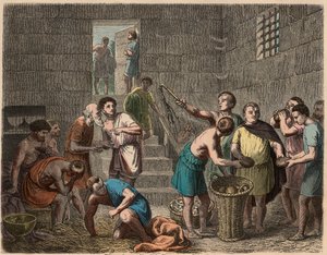 Oud Rome: voedseluitdeling aan slaven in de avond, 1866
