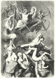 Slag tussen de oude Griekse goden en de Titanen (gravure) door Heinrich Leutemann
