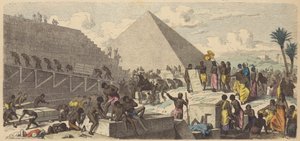 Bouw van de piramides in het oude Egypte (gekleurde gravure) door Heinrich Leutemann