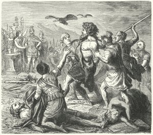 Gevangenneming van Tetobod, koning van de Teutonen, door de Romeinen na de Slag bij Aquae Sextiae door Heinrich Leutemann