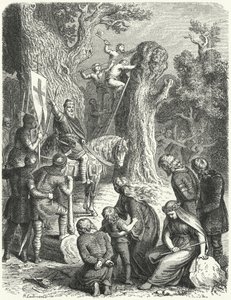 Karel de Grote beveelt het vellen van de Irmensaule, heilige eik van de Saksen, 772