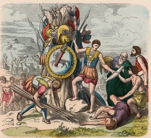 Griekenland ten tijde van de Republieken: De overwinnaars plaatsen tekens van hun overwinning op het slagveld door Heinrich Leutemann