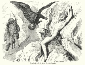 Herakles bevrijdt Prometheus door Heinrich Leutemann