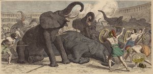 Doden van gevangen olifanten in een Romeins arena door Heinrich Leutemann