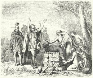 Pausanias brengt een offer aan de goden voor de Slag bij Plataea, 479 v.Chr. (gravure) door Heinrich Leutemann