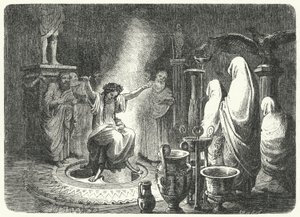 Pythia, Hogepriesteres van de Tempel van Apollo in Delphi (gravure)