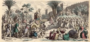 Ontvangst van een zegevierende Assyrische leger (gekleurde gravure) door Heinrich Leutemann