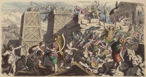 Romeinse soldaten bestormen een stad (gekleurde gravure) door Heinrich Leutemann