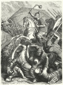 De Kozakken militaire commandant Yermak Timofeyevich in gevecht met de Tataren van Kuchum Khan door Heinrich Leutemann