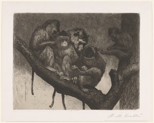 Vijf apen in een boom door Heinrich M. Krabbé (signed by artist)