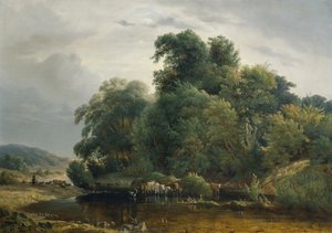 Landschap met veekudde en herderin door Heinrich Peyer