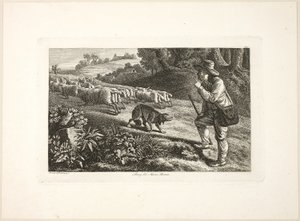 Arcadische herdersjongen en zijn kudde schapen