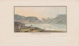Gezicht op Les Charbonnières aan het Lac de Joux door Heinrich Rieter