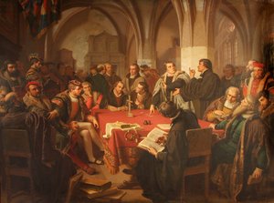 August Noack Religieuze dialoog in kasteel Marburg 1869 zonder lijst door Heinrich Stürzl