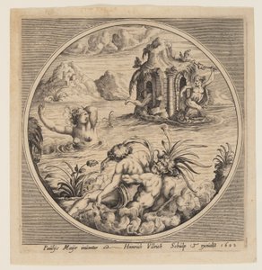 Mythologisch zeevoorwerp in een cirkel door Heinrich Ulrich