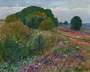 Aan de rand van de heide (Heidelandschap I) door Heinrich Vogeler