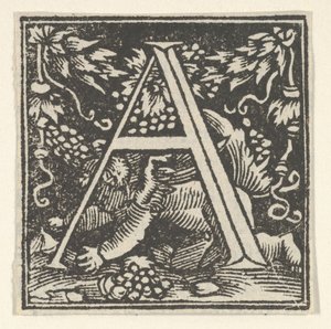 Initiaal letter A met putto