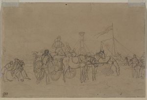 Passagiers voor Rijnstoomboot (verso) door Heinrich von Mayr