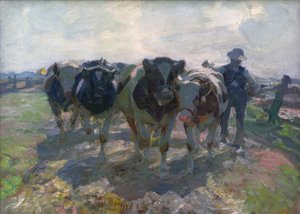 Boer met koeien door Heinrich von Zügel