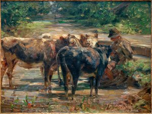 Herder met kalveren door Heinrich von Zügel
