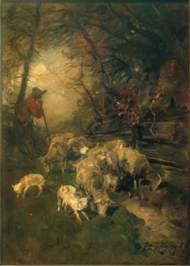 Herder met Schapen door Heinrich von Zügel