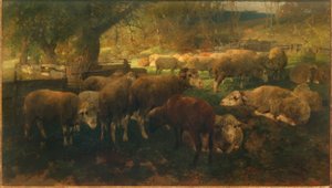 Schapen onder bomen door Heinrich von Zügel