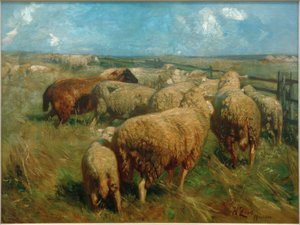 Kudde schapen in de hoogzomer door Heinrich von Zügel
