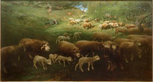Schapenkudde met lammeren door Heinrich von Zügel