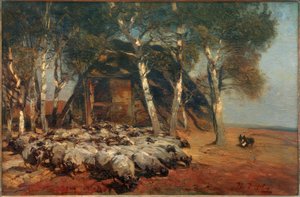 Kudde schapen bij de Koben door Heinrich von Zügel