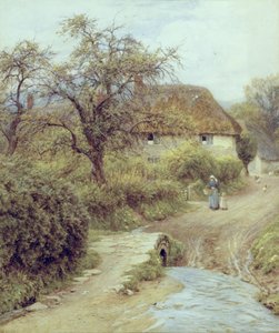 Een boerderij op een heuvel, Symondsbury, Dorset door Helen Allingham