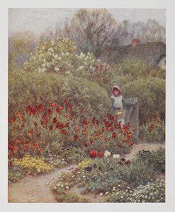 Een Vrouw opent een poort naar een tuin (illustratie uit 
