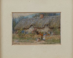 Grijs Rieten Huisje door Helen Allingham
