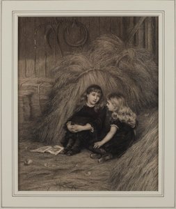 Twee Meisjes in een Schuur door Helen Allingham