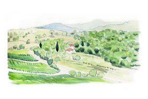 Toscaanse heuvel, 2014 (potlood en aquarel)