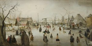 Dutch: IJsvermaak bij een dorp Ice Scene door Hendrick Avercamp