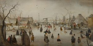 Dutch: IJsvermaak bij een dorp Ice Scene door Hendrick Avercamp
