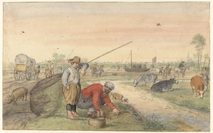 Landschap met twee palingvissers bij een sloot door Hendrick Avercamp