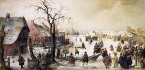 Winterlandschap aan een kanaal door Hendrick Avercamp